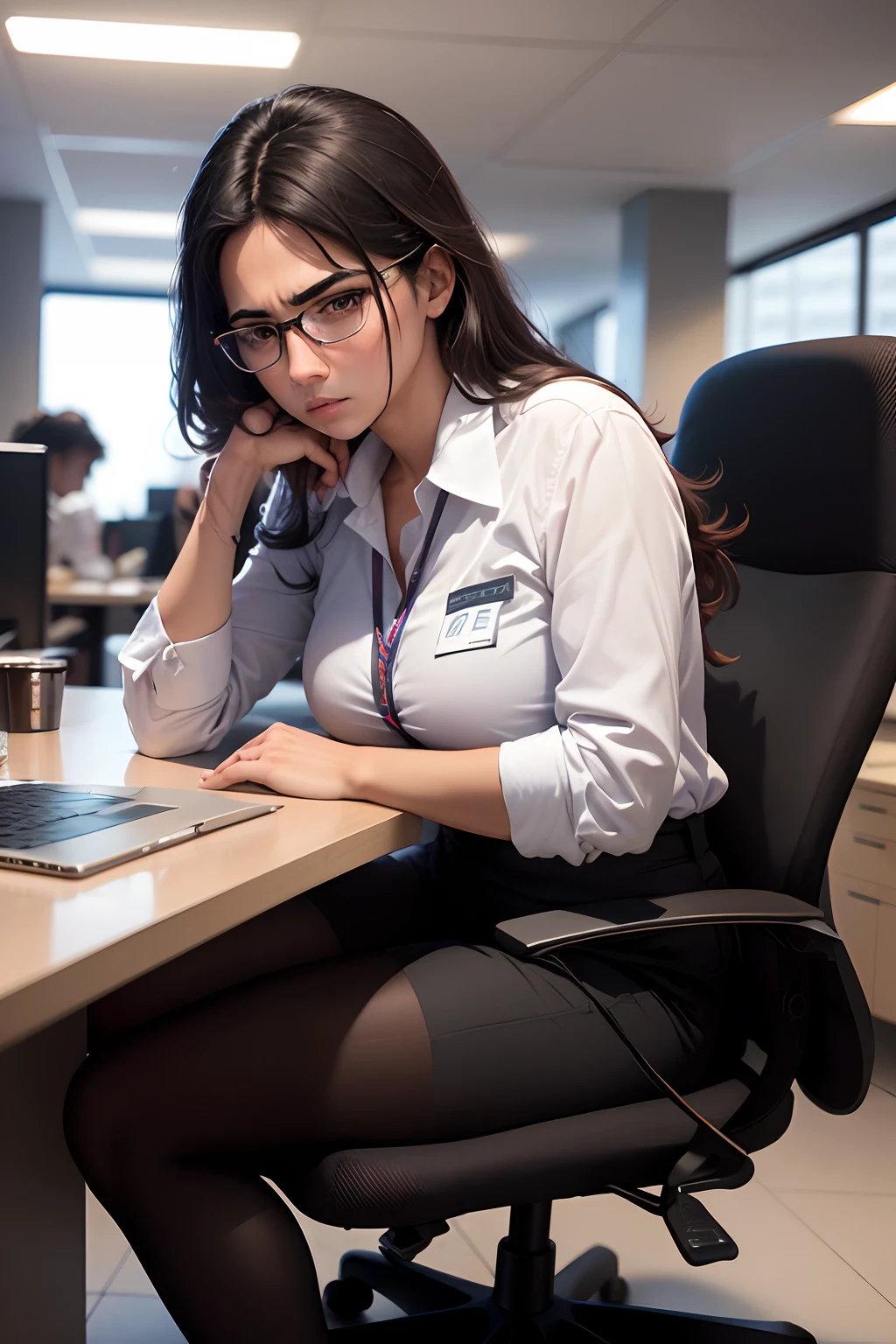 (best quality,4k,8k,Altas,master part:1.2),ultra-detalhado,(Realistic,fotorrealista,photo-realistic:1.37),um homem sentado,Frustrado,angry expression,office work,computador,mesa,laptop,office chair,Documentos,papers,caneta,bloco de notas,Clima tenso,office environment,estressante,concentrado,persianas fechadas,fluorescent lighting,profissional,Modern office space,intense concentration,trabalhador de colarinho branco,frustrated businessman,stern expression,serious face,office supplies,organized workspace,ombros curvados,caretas,high pressure work,impaciente,harsh lighting,prazo se aproximando,furioso,montanha de papelada
