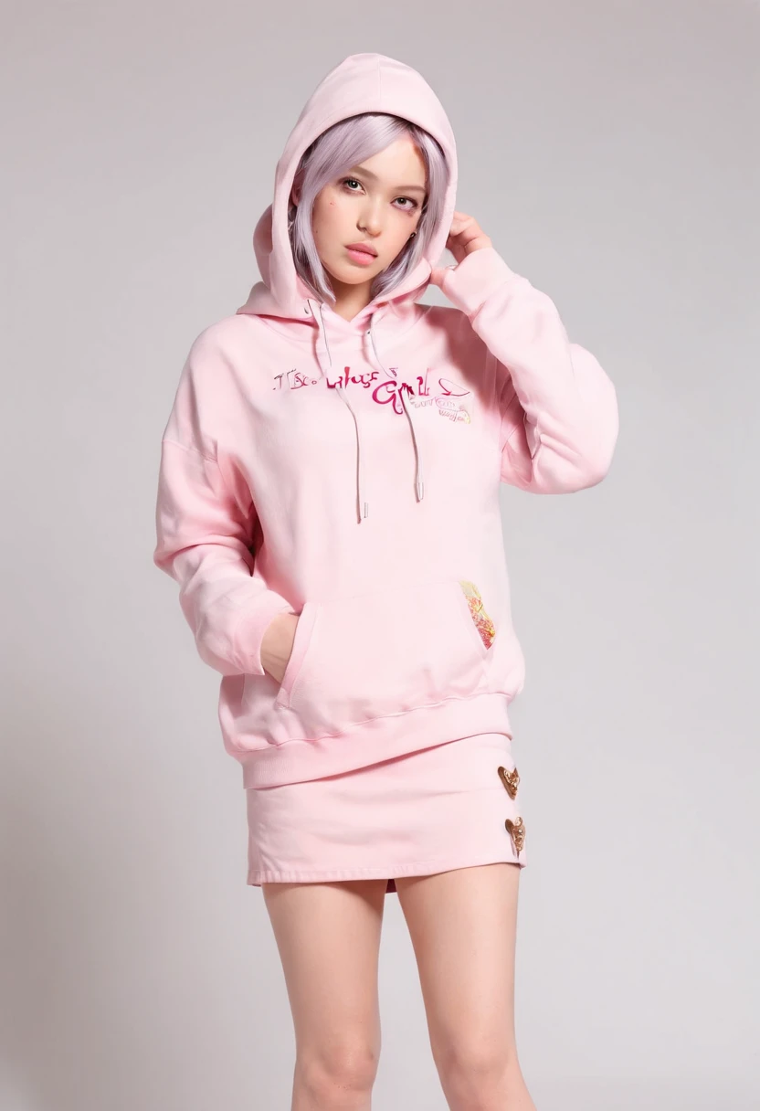 (Best Quality), (Photorealistic:1.36), (Realistic), Ultra-detailed, (Boys like girls, It's not a girl, Not tasty:1.8), Solo, transgender, Stereotypes, and boys and daughters, 鎖骨, pale pink hair, Medium Hair, ((Hoodie-in high-waisted tiered skirt:1.4), (Pretty red embroidery)), Cheerful, Large pumpkin ornaments, Whole body. Front lighting, Warm colorful pop pattern background, Halloween, hyper realstic, richly colored,