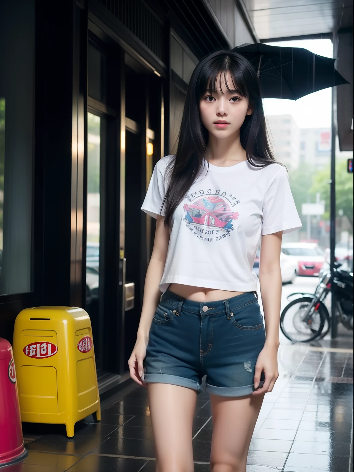 年轻，(shortpants)，tshirts，teens girl，Delicate body，petite body，Delicate body，small tits，tiny chest，Short，A dark-haired，Very Longhair，arcade，Very heavy rain