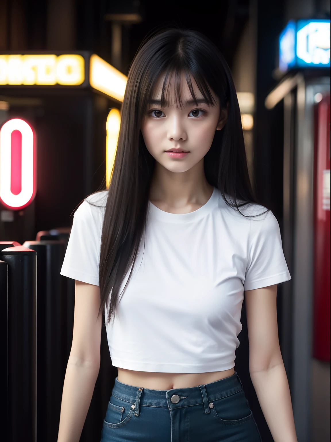 年轻,(a miniskirt),tshirts,teens girl,Delicate body,petite body,Delicate body,small tits,tiny chest,Short,A dark-haired,Very Longhair,arcade,Very heavy rain