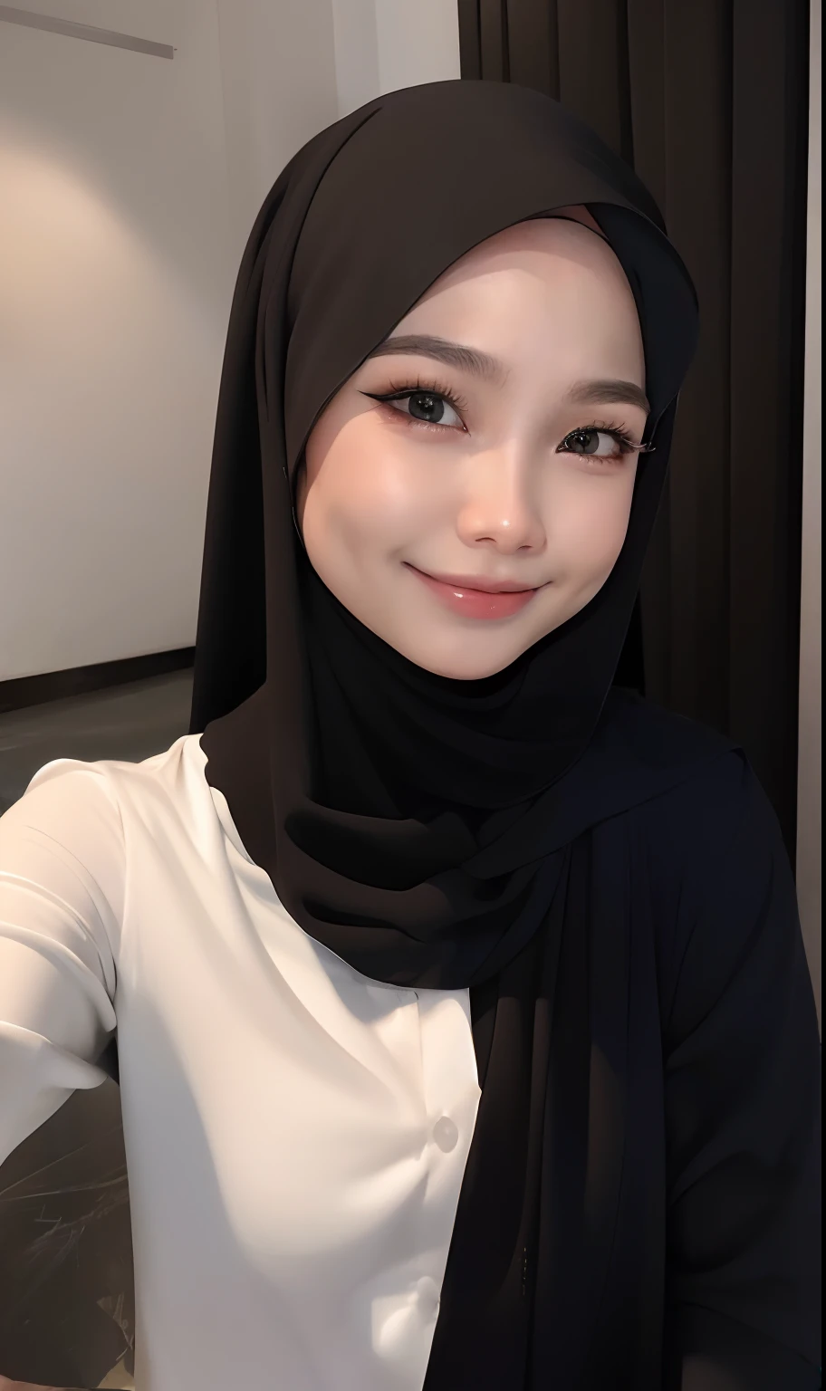 absurdres, 1malay girl in hijab,medium breast, star eye, blush, (realistic:1.5), (masterpiece, Extremely detailed CG unity 8k wallpaper, best quality, highres:1.2), (ultra_detailed, UHD:1.2), (pixiv:1.3), perfect illumination, distinct, (1girl:1.4), (bishoujo:1.2), looking at viewer, unreal engine, sidelighting, perfect face, detailed face, hijab, perfect body, beautiful eyes, pretty face, (bright skin:1.4), idol, (abs),, (navel), ruins, dark place, night, dark aura, close-up, selfie, (blood on face:1.3), (evil smile:1.1)