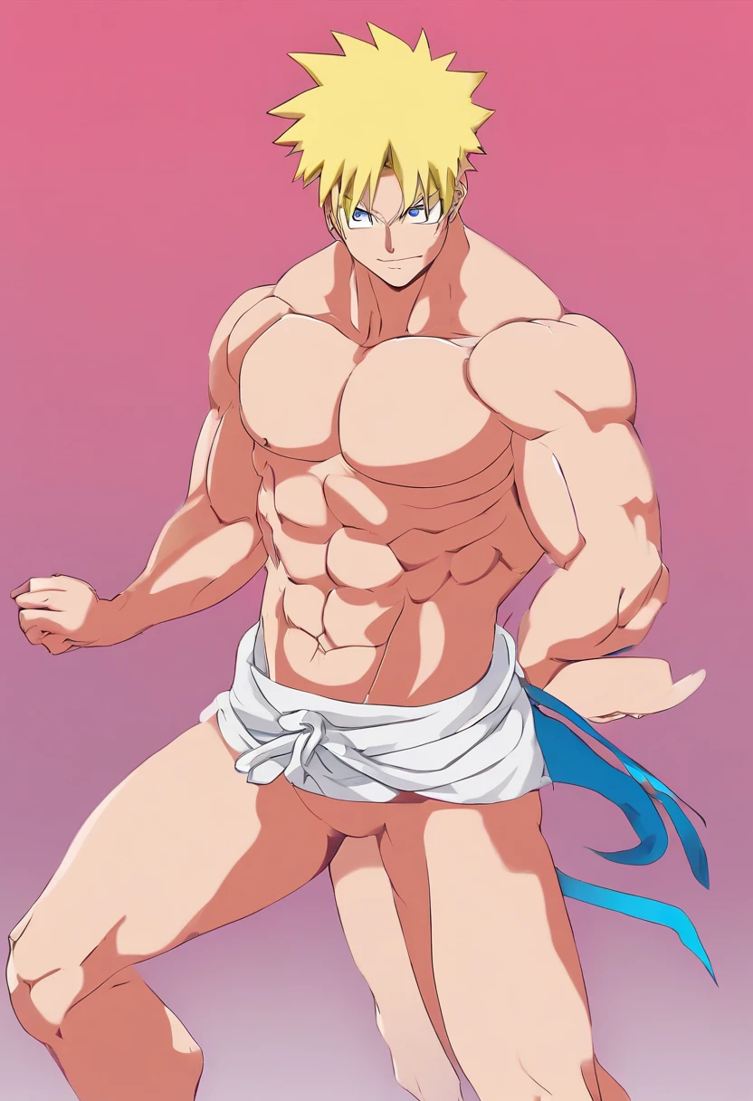 (Full body) boy was shy and blushed (photo subject: Close-up of muscular thigh muscles ) (photo angle from bottom up)(Drawings of Naruto anime) (photo angle from the ground upwards) [Anime photo][highest quality photo][4k,HD photo quality ] wear tight and short loincloths soaking wet,the loincloth bulges due to the erect male genitals (muscular thigh muscles, firm thigh muscles, muscular thigh muscles, sinewy thigh muscles, giant thigh muscles, strong leg muscles, muscular hamstring leg muscles) ,Uzumaki Naruto fun, happy ,delighted, bodybuilder,bodybuilding, standing, red skin, pink skin, tanned skin,reddish brown skin, lots of sweat flowing down, topless, shirtless, hot sunny, (do not wear banners,do not wear headbands) hands behind head