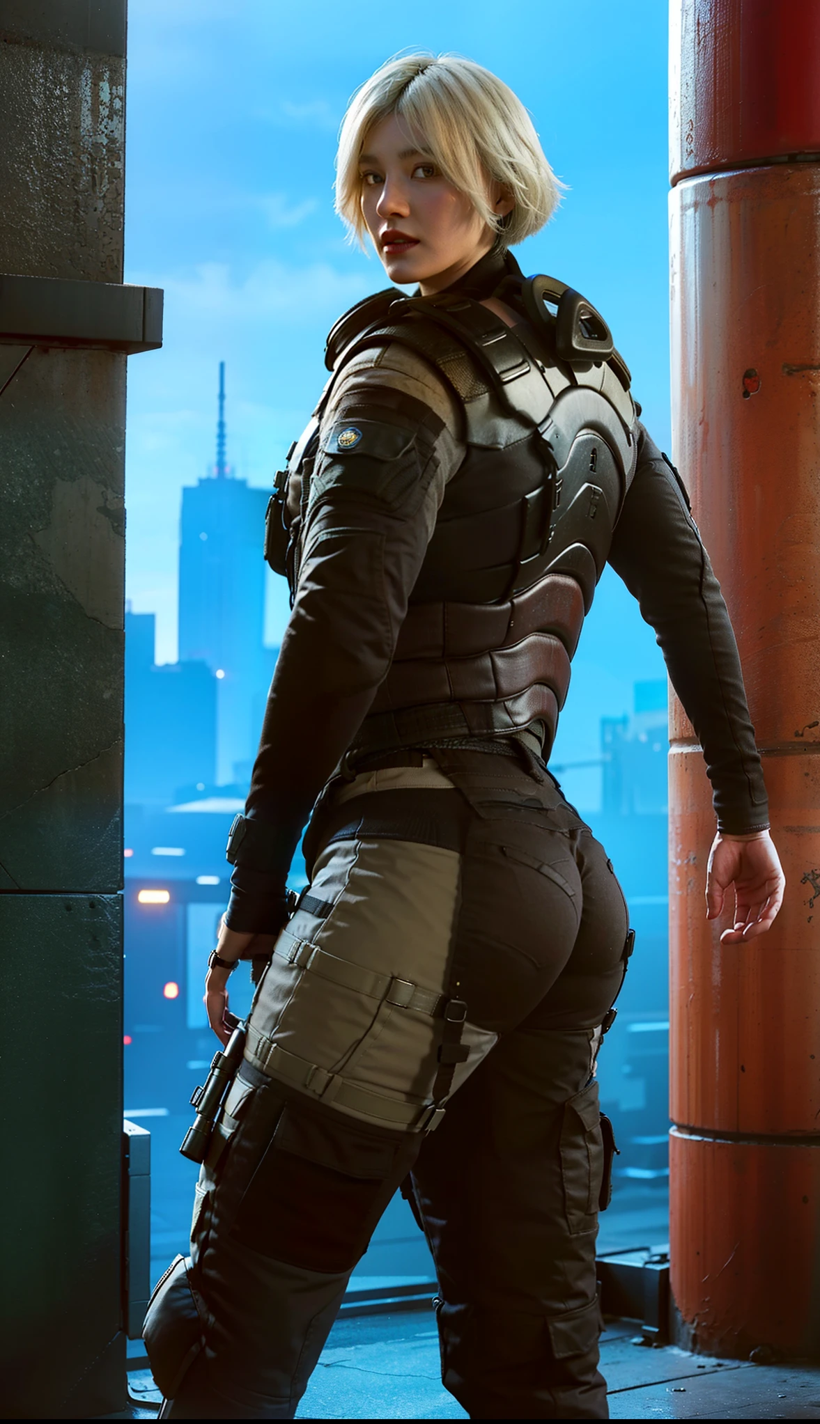 Female,sexy, Iana, beautiful, Iana Tom Clancy's Rainbow Six Siege Character, big ass, pants, white hair, huge hips, standing