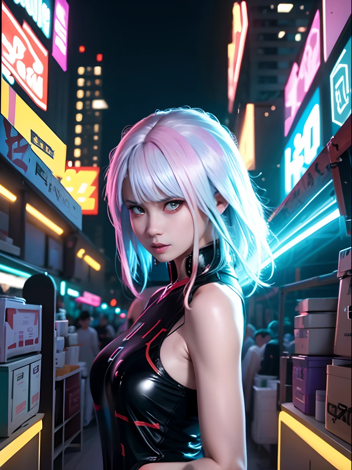 Psychedelic style, Anime character "Bladerunner", Lucy, Metaverse, Detail,