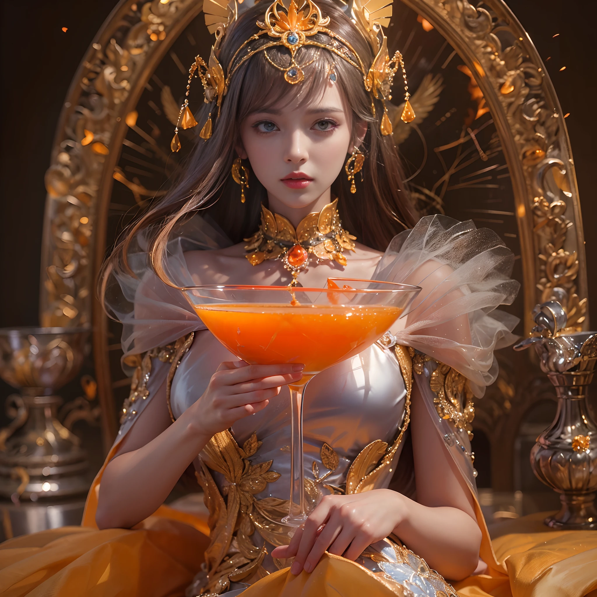 (((nffsw))), (((masutepiece))), (((8K))), (((hight resolution))), (((surrealism))), (((Cinematic lighting))), god rays, Zoom Layer, (((FULL BODYSHOT))), F/4.0, canon, Shiny skin,Detailed skin,Detailed face, Detailed eyes, Goddess of Beer, Sharp eye light, See-through beer-like dress, Holding a beer in one hand, Tipsy face