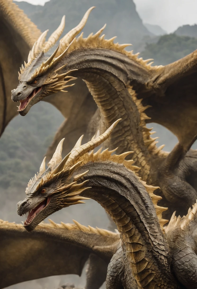 Three-headed Ghidorah，Three heads，massive wings，exquisite detailing，
