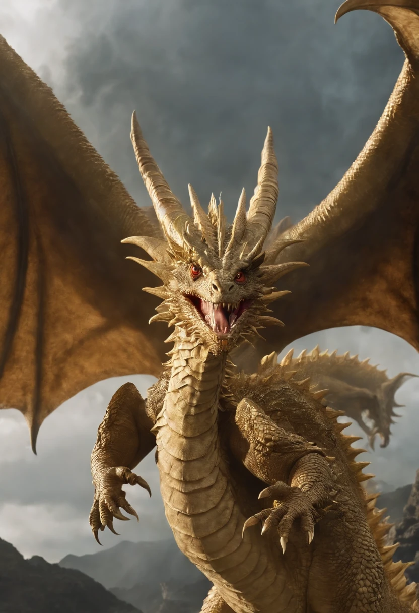 Three-headed Ghidorah,Three heads,massive wings,exquisite detailing,