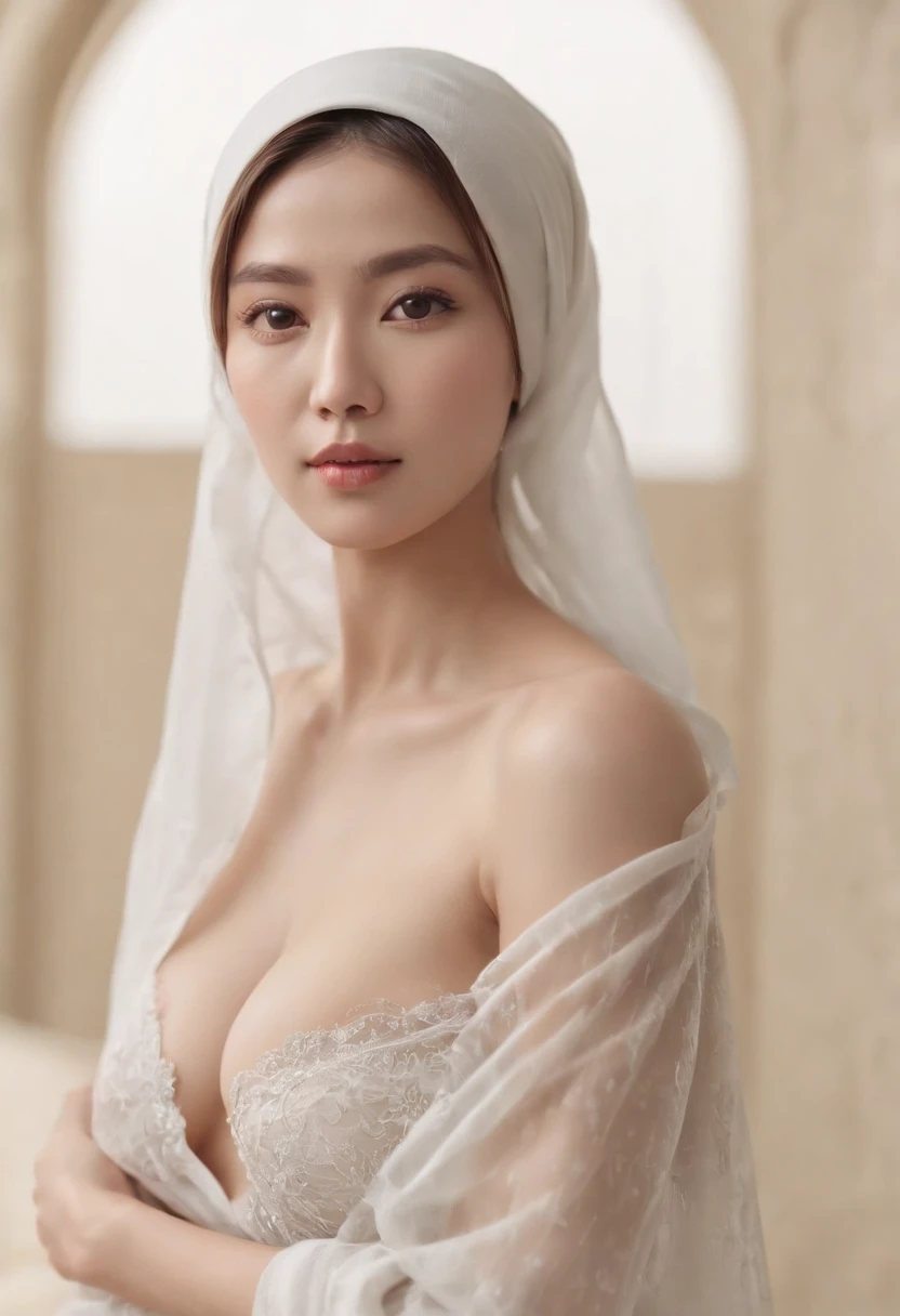 (best quality,4k,highres,masterpiece:1.2),South Korean, hijab ,without clothes,small detailed breasts,nipple bumps,detailed genitals,detailed pussy