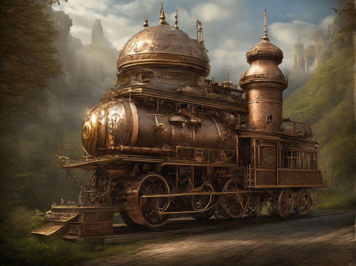 (best quality,ultra-detailed:1.2),HDR,sci-fi,concept art,castle,moving,massive,far view,spider-like,steam punk machine,grassland,long metal legs,steam rise,unique design,vivid colors,blurred background,giant,majestic presence,mysterious atmosphere,impressive craftsmanship,advanced technology,intense lighting,dynamic composition,grand scale,awe-inspiring.