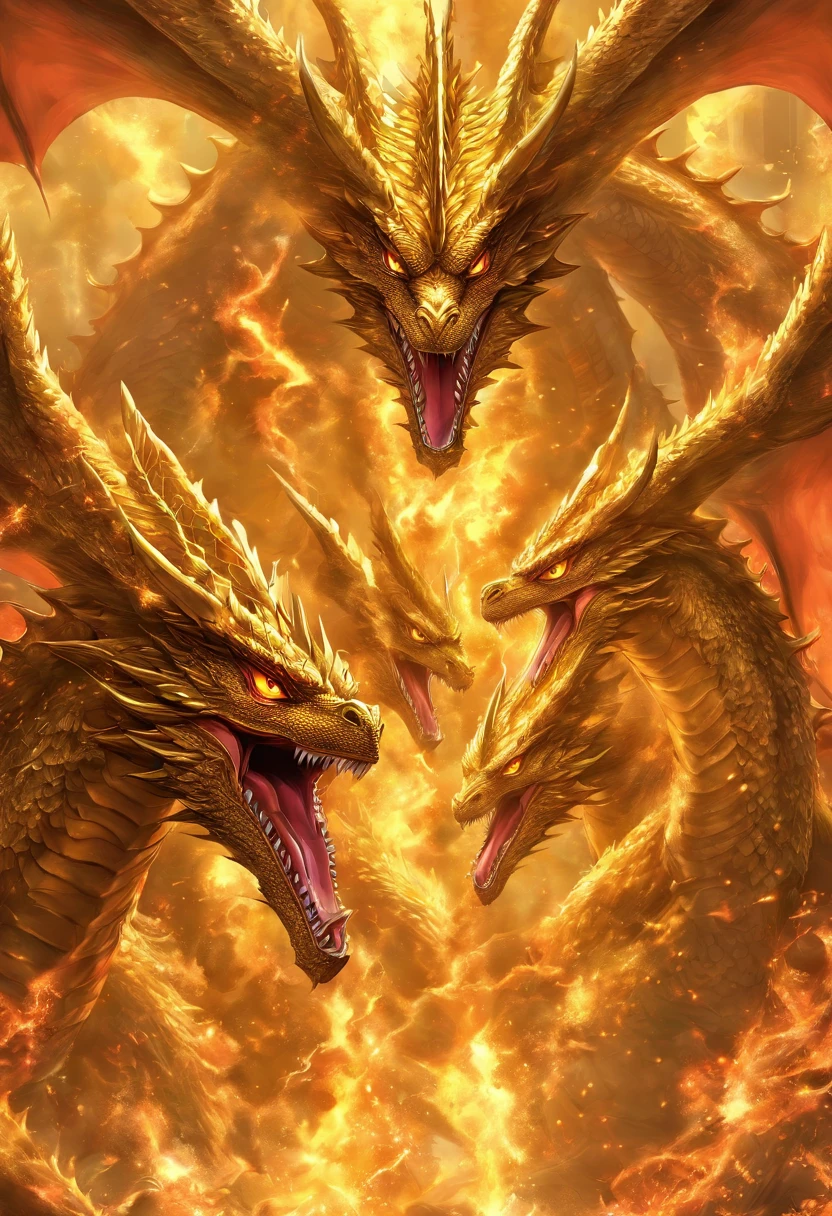 Three-headed Ghidorah,Three heads,massive wings,exquisite detailing,immensity