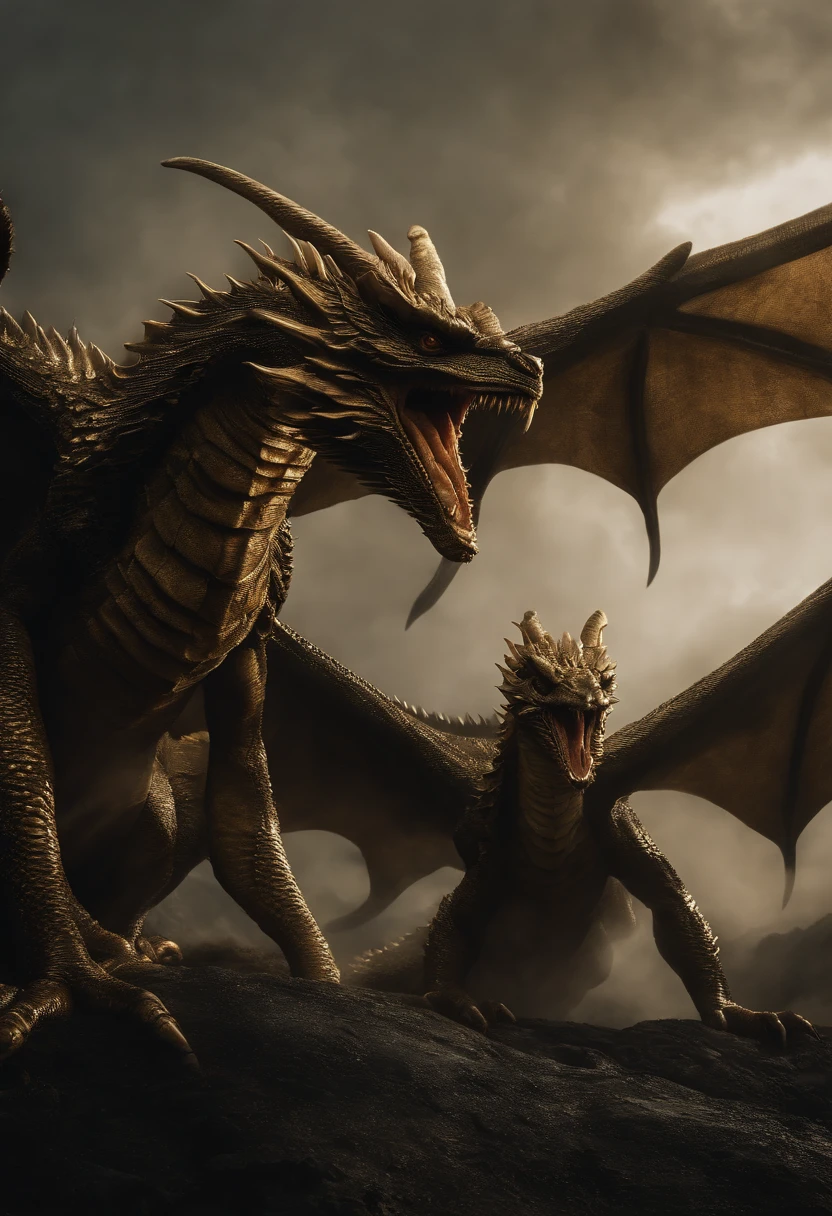 Three-headed Ghidorah,Three heads,massive wings,exquisite detailing,