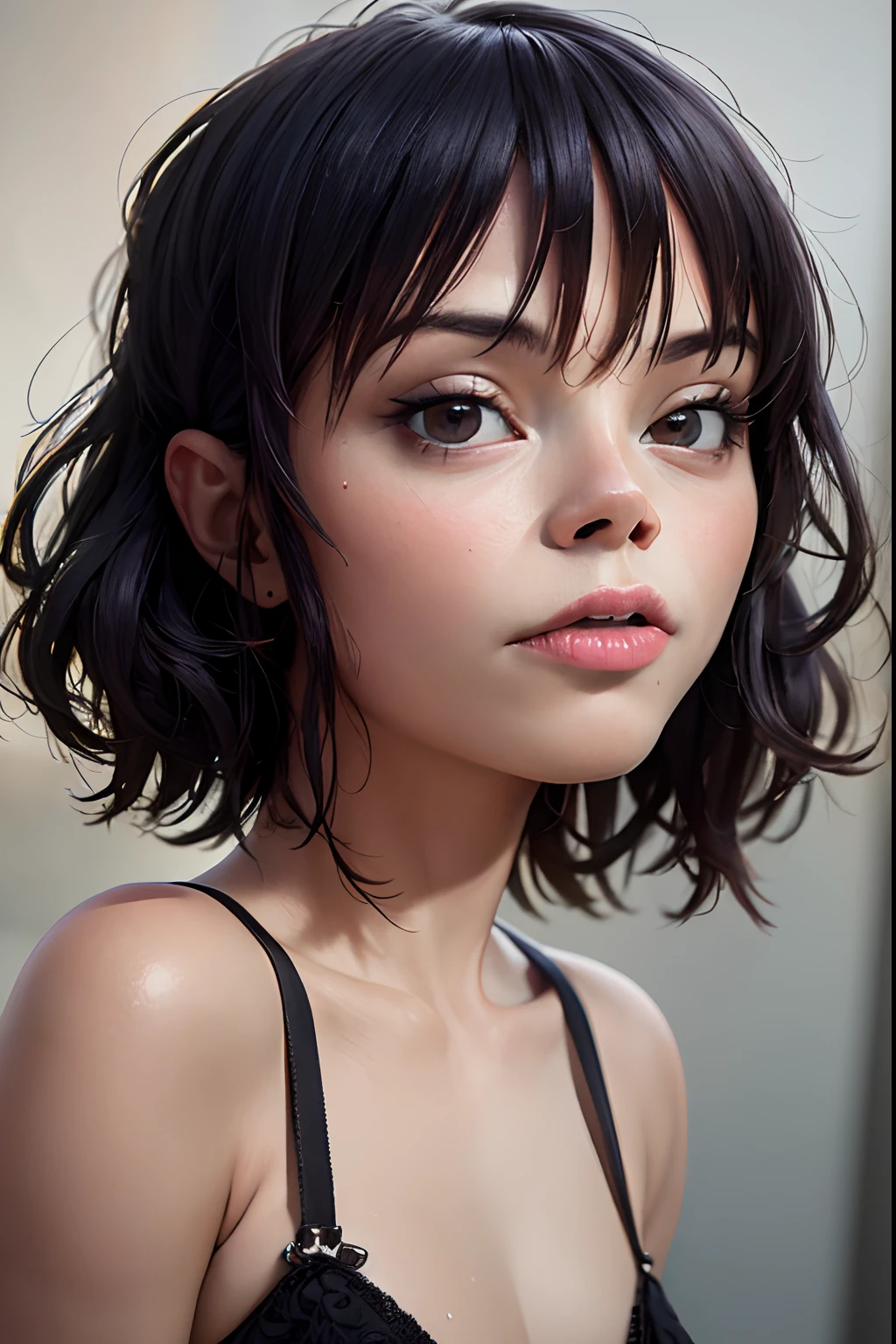 (masterpiece, best quality:1.2),  noodle (gorillaz), black hair, 1girl, streaked hair, black eyes, multicolored hair, bangs,  parted lips, breasts, small breasts,  bob cut, (best quality:1.33), (masterpiece:1.42),(semi realistic:1.3), (detailed:1.15),(skin details), Dappled Light, analog style (look at viewer), (skin texture), (realistic texture skin), cinematic light, side lighting, ultra high res, best shadow, RAW, (Dutch angle:1.1), lightroom, cinematic, hdr, raw, (intricate:1.4), high quality, soothing tones, intricate details, low contrast, 
(LickingPenisQuiron pose),1girl, abs, oral, fellatio, (penis), pov, erection, 
photo of top model  woman with black eyes ane short hair,  Compact body, extremely high quality RAW photograph, detailed background, intricate, Exquisite details and textures, highly detailed, ultra detailed photograph, warm lighting, 4k, sharp focus, high resolution, detailed skin, detailed eyes, 8k uhd, dslr, high quality, film grain, Fujifilm XT3, 
 Rainy Day: The diffused light and wet surfaces on a rainy day can create a moody and atmospheric environment, perfect for capturing reflections and street photography.,