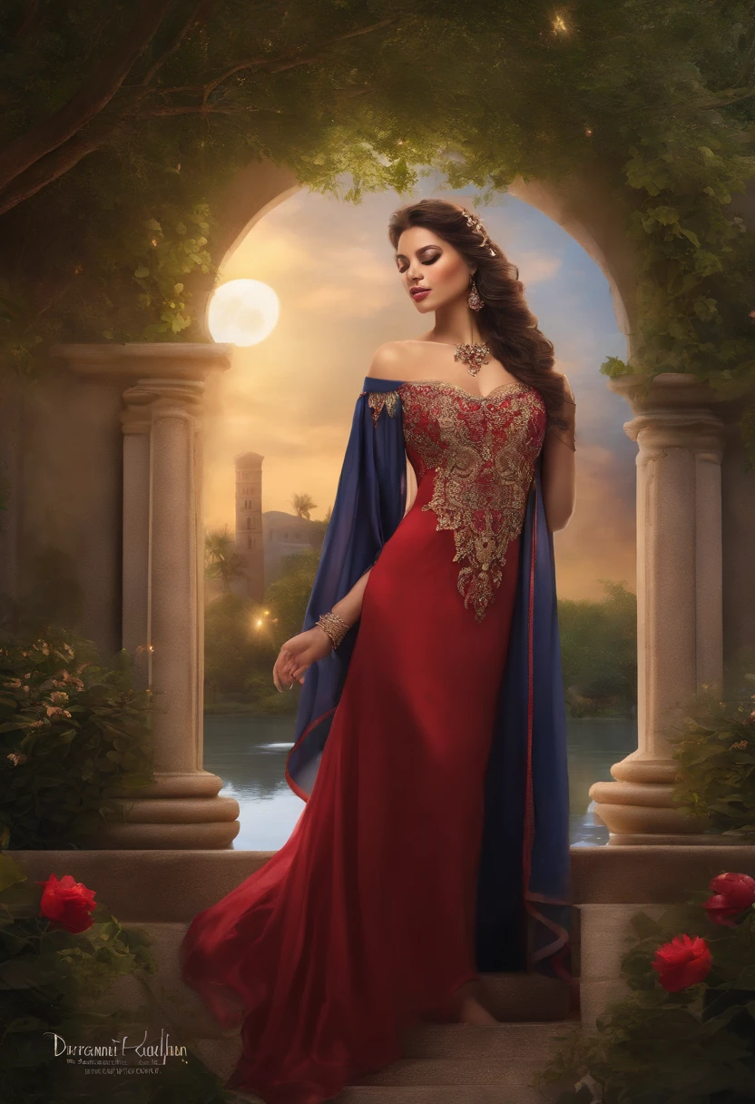 best quality,4k,8k,highres,masterpiece:1.2,ultra-detailed,realistic,photorealistic:1.37,portraits,illustrations,oil painting,rich colors,vibrant tones,soft lighting,detailed textures,longeyelashes,lively eyes,detailed lips,ethnic mix girl,beautiful hairstyle,wearing a masquerade mask,flowing gown,dancing gracefully in a Venetian garden,with the moon shining down on her,sparkling stars in the sky,romantic atmosphere,enchanted garden,fragrant flowers,whispering trees,peaceful reflection pond,soft breeze,quiet ambiance,whimsical theme,elegant pose,storytelling composition,majestic pillars,decorative masks,hidden identities,dreamlike setting,magical night scene,mysterious charm,ethereal beauty,artistic depiction. mask