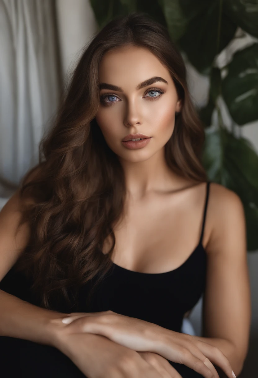 Arafed woman completely , fille sexy aux yeux bleus, ultra realist, Meticulously detailed, Portrait Sophie Mudd, cheveux blonds et grands yeux, selfie of a young woman, Yeux de chambre, Violet Myers, sans maquillage, maquillage naturel, looking straight at camera, Visage avec Artgram, Maquillage subtil, Great photo of the whole body kneeling on the bed, dans la chambre, Medium to large bust