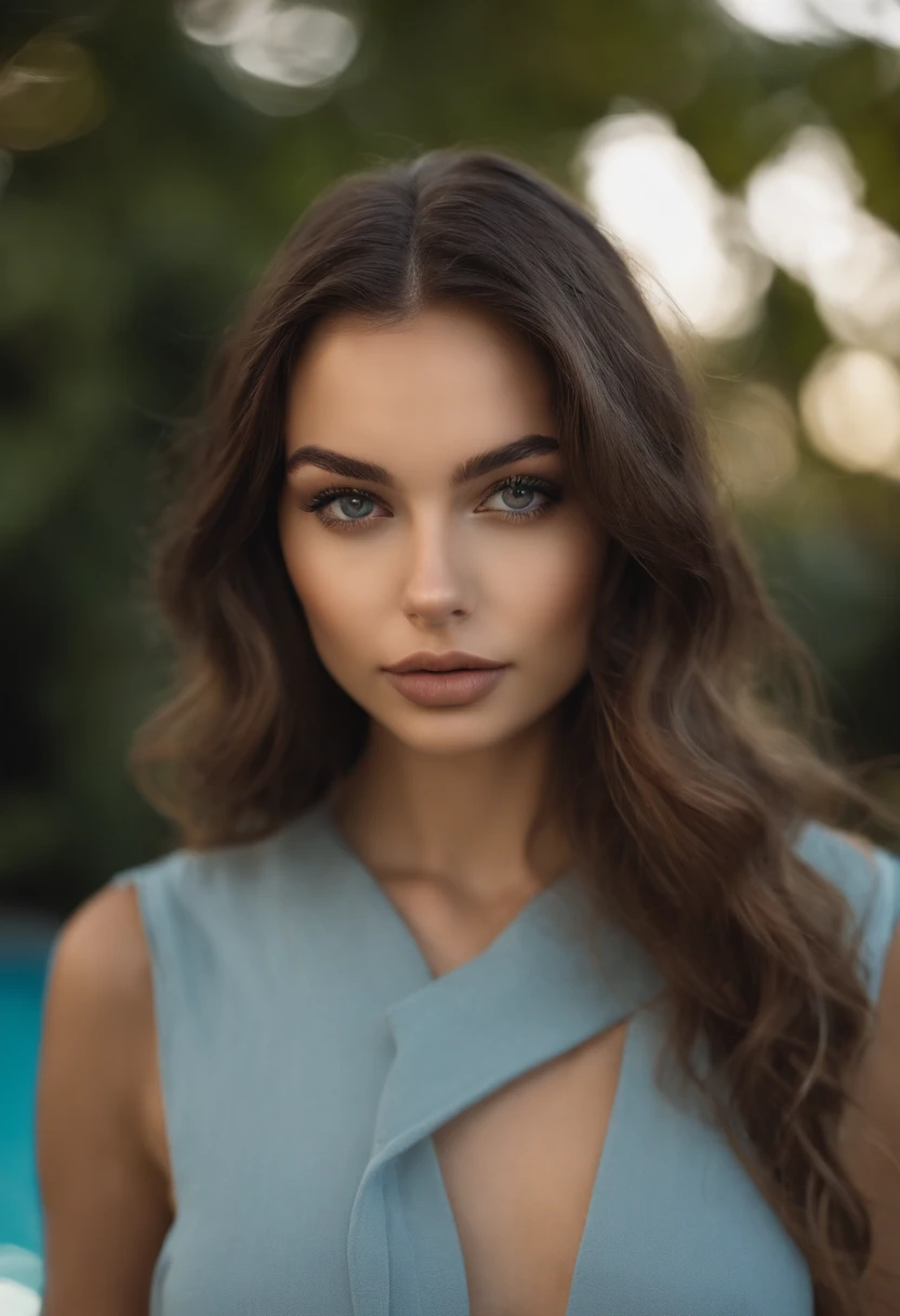 Arafed woman without clothes, Fille sexy aux yeux bruns, Portrait Sophie Mudd, cheveux bruns et grands yeux, selfie of a young woman, Yeux de chambre, Violet Myers, pas de maquillage, Maquillage naturel, Look directly into the camera, Visage avec Artgram, Maquillage subtil, Superbe photo du corps entier, Au bord de la piscine, Escote