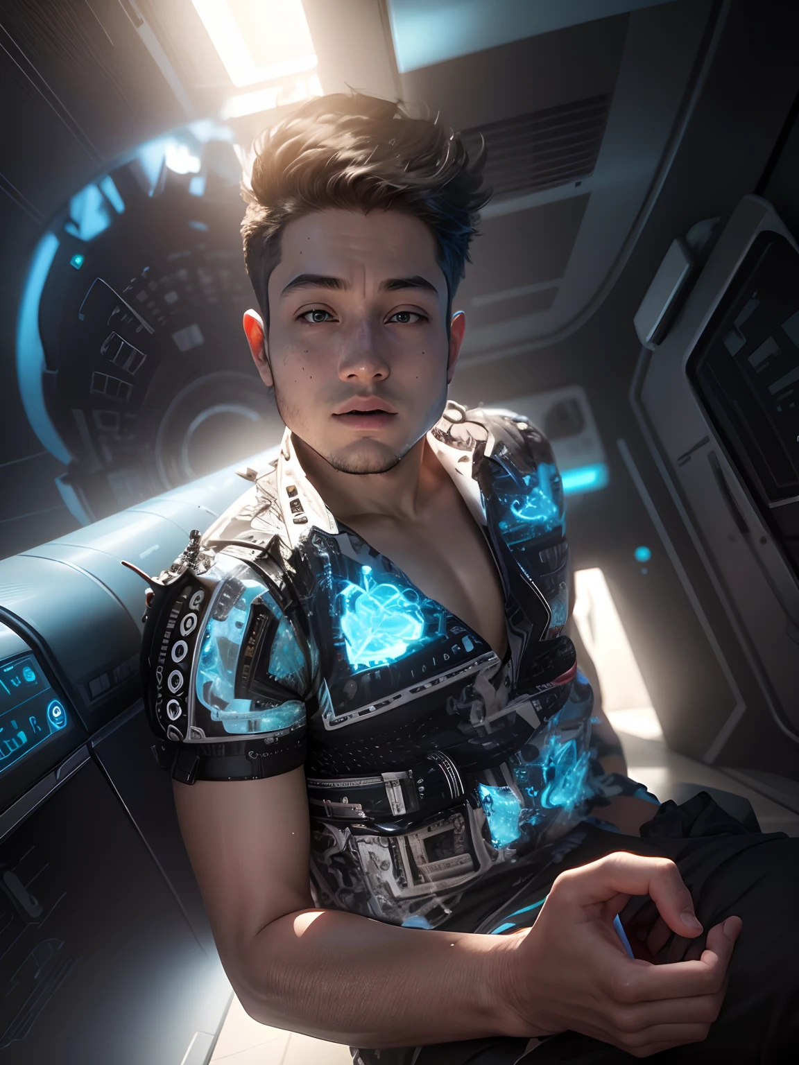 Boy with futuristic background realisti c face 8k ultra high quality hd
