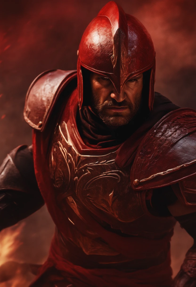 slide view, 2d, red, portrait spartan warrior, loud roar, angry face, epic, 8k