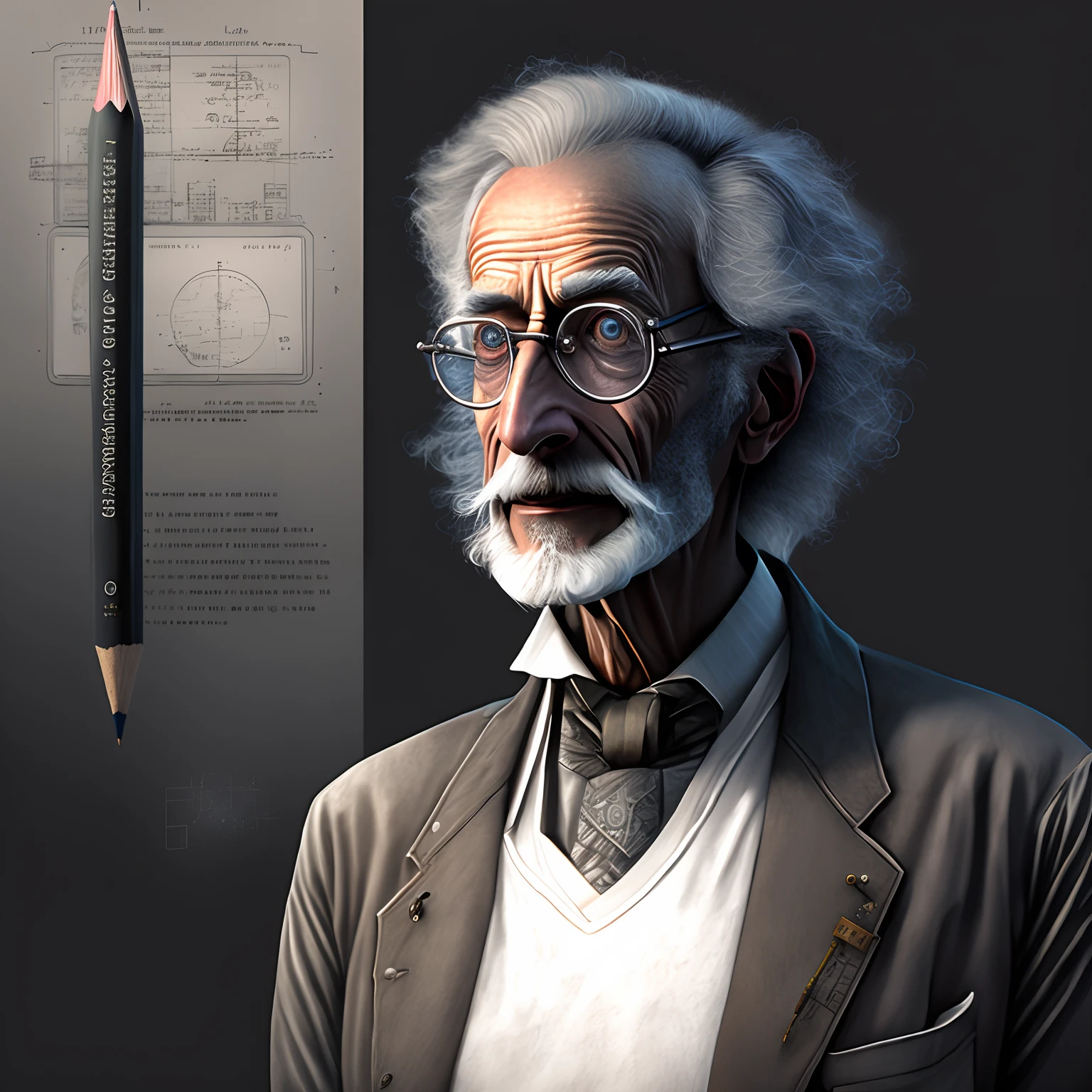 Black and white (((Pencil Sketch))) on cartridge paper of (((Lanky tall very old Aged maniac scientist))) , flip glasses, greying hair, ((hooked nose)), translucent pale flaking skin, prominent frontal lobe forehead )), very skinny frame defined physique, ((wearing men’s white singlet and underwear)) , mad scientist, pencil sketch senior artist, mad scientist working, ((skinny male)) fantasy scientist, elite scientist, aetherpunk digital art, (((jewish old skinny scientist))), pencil sketch style , scientist, portrait of mad scientist , art inspired by durer and Greg rutkowski