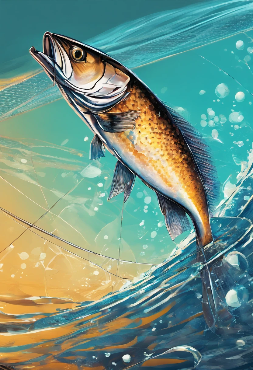 fishing, ray tracing, depth of field, reflection light, motion lines, close-up, from below