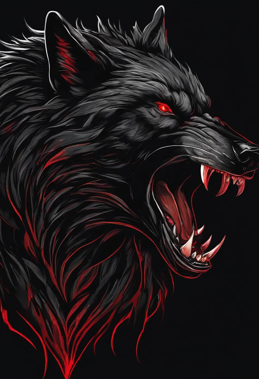 Beautiful intimidating wolf posing fierce well detailed in black and red with RED SPORTES name below the wolf
