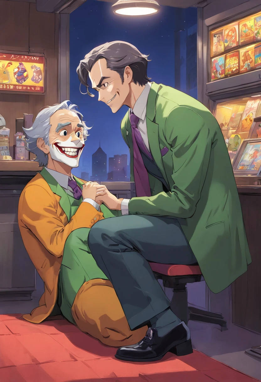 Bruce Wayne resting his bare butt on the Joker's face