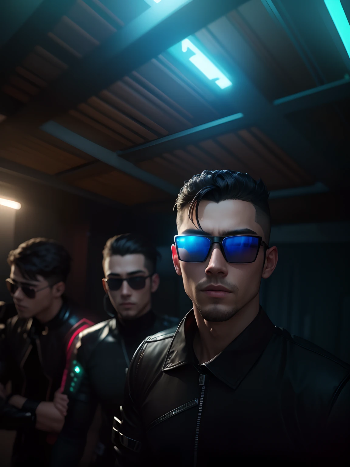 Change background Cyberpunk handsome boy. Real face change.3 glass Sunglass.8k.realistic