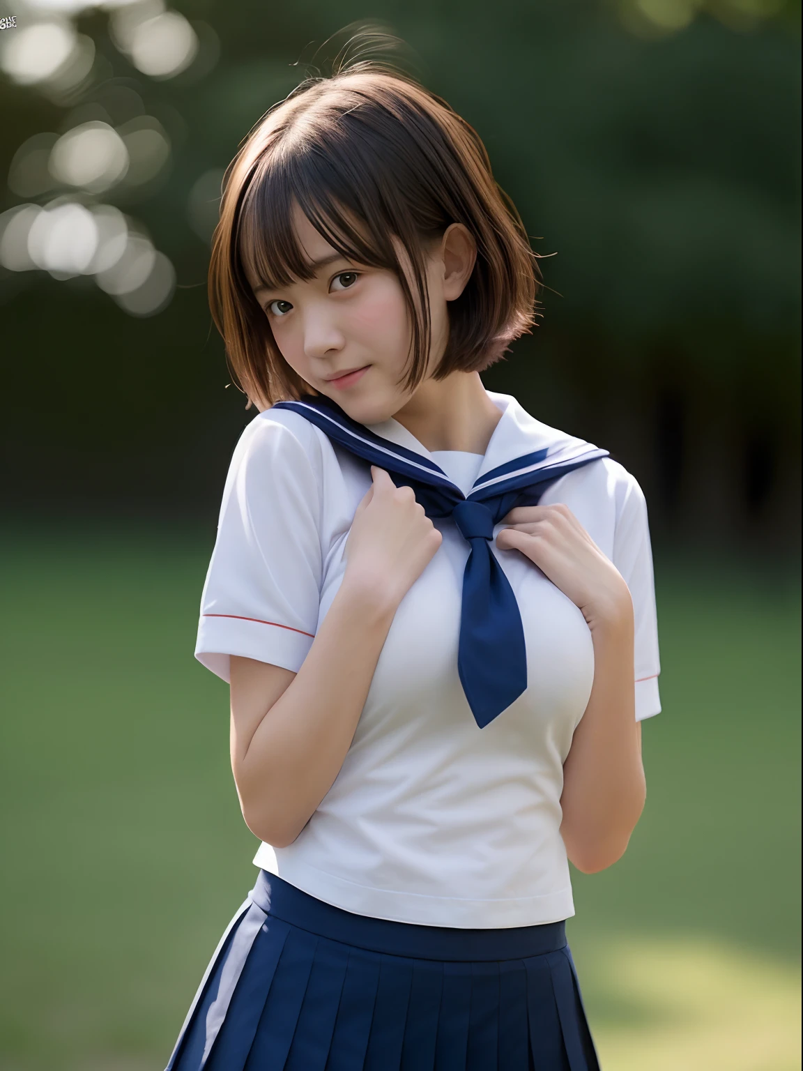 NSFW, (masutepiece), (photo realistic1.4), 超A high resolution, Best Quality, 8K, Soft light, Blurry background,
BREAK 
1girl ,18year old, Very beautiful schoolgirl, Beautiful face, Beautiful face, Perfect face, cute symmetrical eyes, 二重まぶた, slender, medium breasts, puffies_, election , Sweaty body, (Short shaggy hair, dark brown hair),
BREAK
((1boy, Girl hugging from behind)), 1girl in, (School uniform, Short sleeve sailor suit), Red tie, ((Sweaty clothes)), shirts lift, Clothes lift, breasts, , No bra, Exposed breasts, Pleated skirt, Skirt lift, ((cum dripping , cum on the body)),
break
Evil smile, ((embarrassed, shame)), Full face blush, breathing deeply, Looking at Viewer,