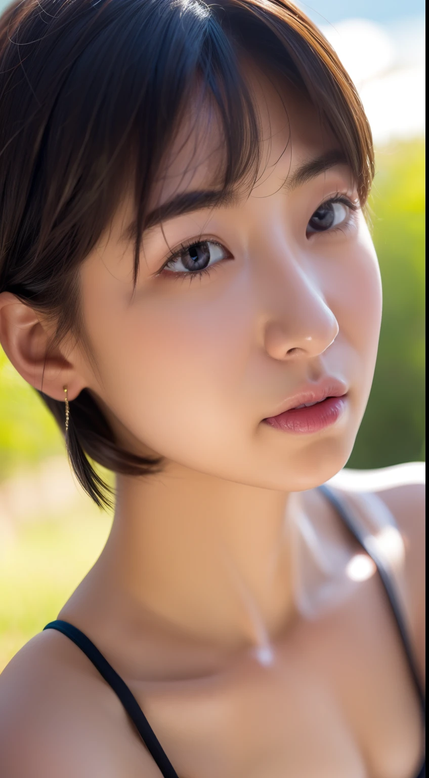 1girl in, DDIM, a pixie cut, bikini of, Face Focus, Face Close-up,