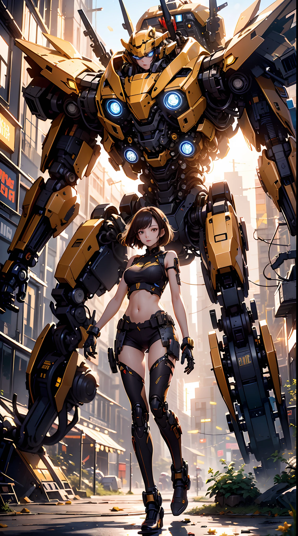 Mech steampunk clothes with short white and yellow hair mexican girl, tattooed, piercing, complex black leather, carbonfiber, battle status, hyper detailed, digital art, Cyberpunk style, cybercinematic lighting, studio quality, smooth render, unreal engine 5 rendered, octane rendered, art style by klimt and nixeu and ian sprigger and wlop and krenz cushart Steampunk