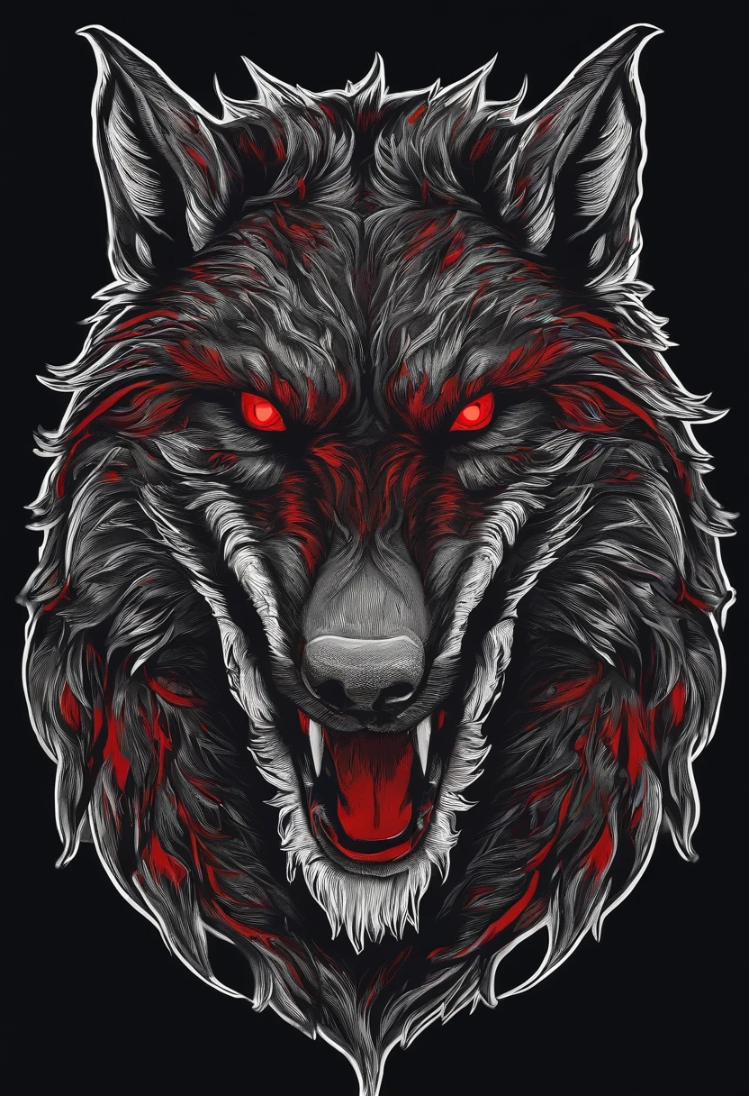 /imagine prompt: Werewolf illustration with black background sticker, Red eyes, Sharp claws, Bold outline style, Jagged edges, Garbage core, no Light and no Shadow - V 5.2