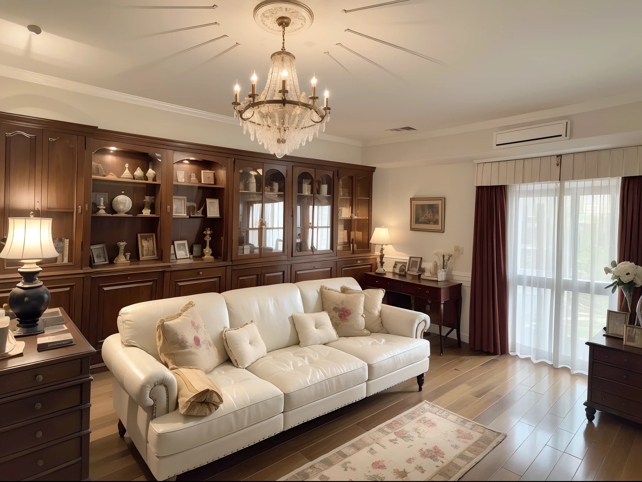 In a castle-like study room, the walls are adorned with precious antique books and rare collections. The ambiance is characterized by soft sunlight streaming through the grand floor-to-ceiling windows, gently filtered by silk curtains. The room exudes a soothing and tranquil atmosphere, with a soft leather sofa and a intricately carved wooden desk emitting a faint scent of wood, creating an immersive experience. Elegant vintage chandeliers and exquisite porcelain decorations embellish the entire space, creating an atmosphere of elegance and refined taste. In this study, each book serves as a gateway to the unknown, and every reading experience is a marvelous adventure.
(image quality: best quality,4k,8k,highres,masterpiece:1.2), ultra-detailed, (realistic,photorealistic,photo-realistic:1.37), HDR, UHD, studio lighting, ultra-fine painting, sharp focus, physically-based rendering, extreme detail description, professional, vivid colors, bokeh, portraits
(material: illustration, oil painting, 3D rendering, photography), antique books, rare collections, soft sunlight, silk curtains, leather sofa, intricately carved wooden desk, vintage chandeliers, exquisite porcelain decorations