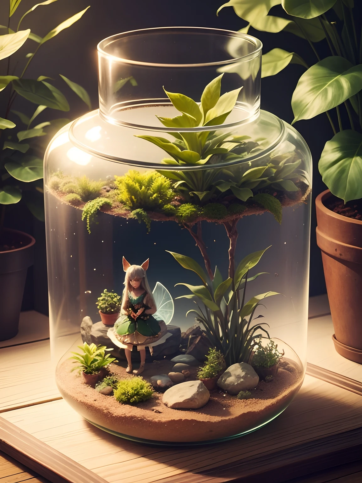 terrarium, also called glass garden, wardian case, or vivarium, enclosure with glass sides, and sometimes a glass top, arranged for keeping plants or terrestrial or semi-terrestrial animals indoors. The purpose may be decoration, scientific observation, or plant or animal propagation.Breathtaking Scenery,BREAK fairy in the bottle:1.8,