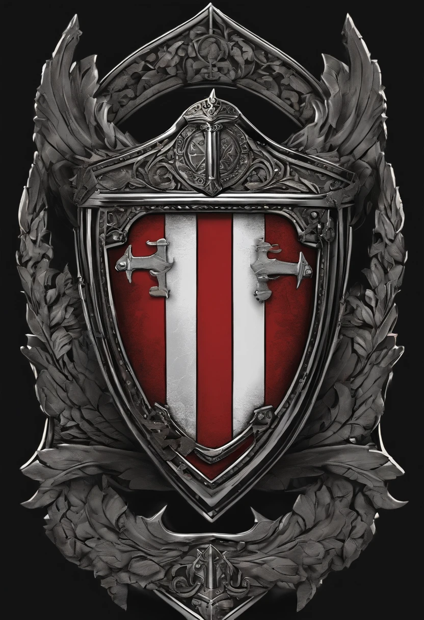 /imagine prompt: Guard illustration with sticker on black background,Half-body diagram，Shield in hand，The outline is bold, medieval times，Jagged edges, Garbage core, Light and Shadow - V 5.2