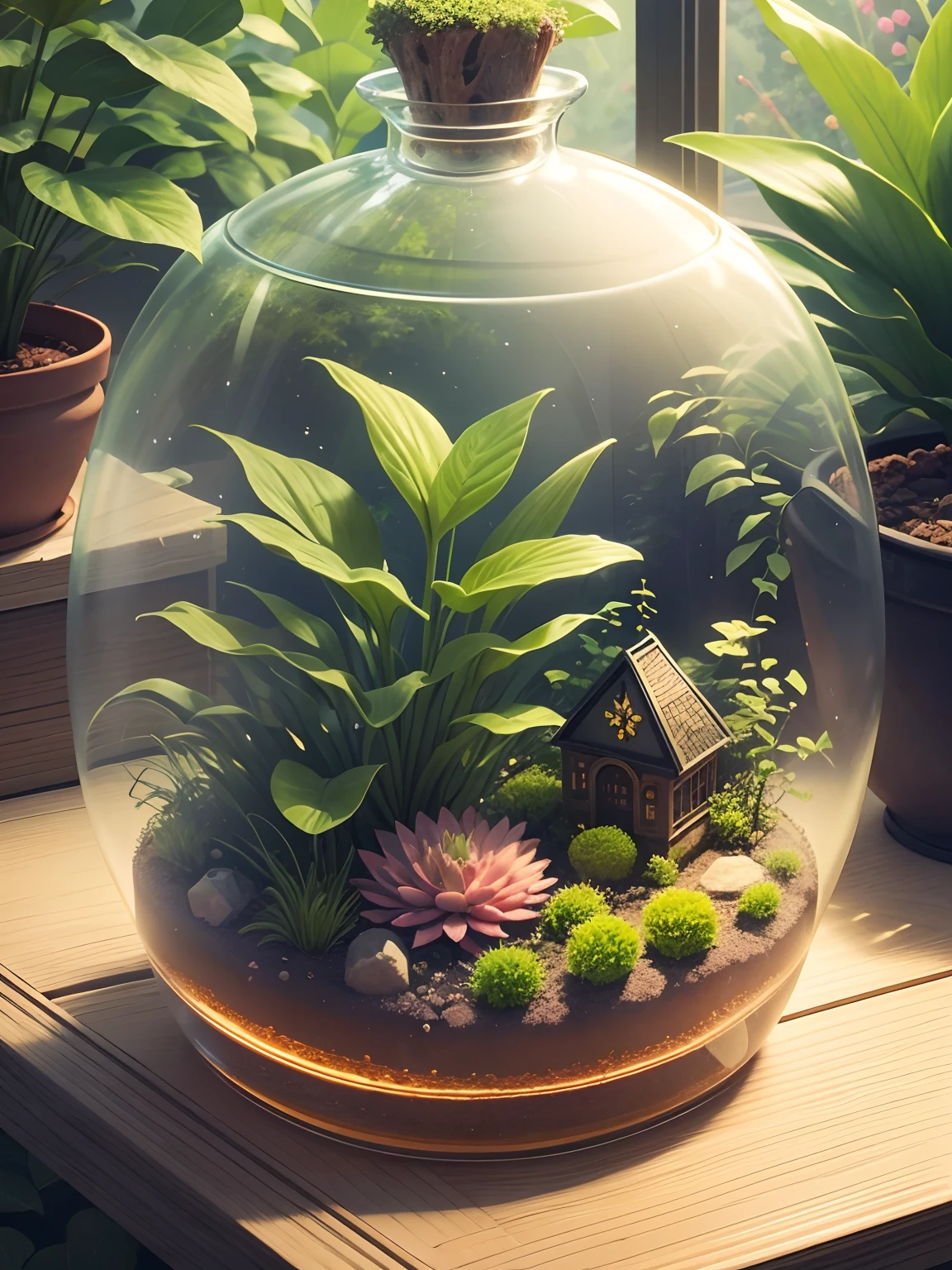 There is a glass jar with a house inside of it - SeaArt AI