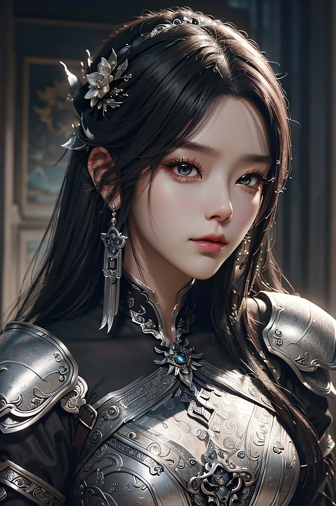 a close up of a woman in a women in a silver and black dress, chengwei pan on artstation, by Yang J, detailed fantasy art, stunning character art, fanart best artstation, epic exquisite character art, beautiful armor, extremely detailed artgerm, Detailed digital anime art, Artgerm on ArtStation Pixiv, armor girl