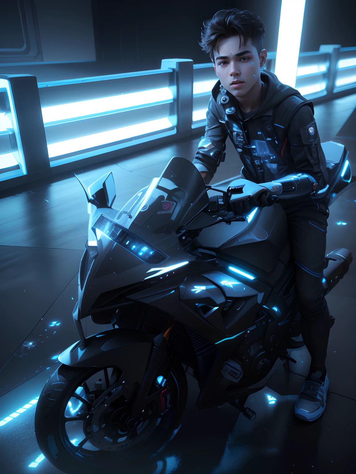 Boy with futuristic background realisti c face 8k ultra high quality hd real face 3d hd