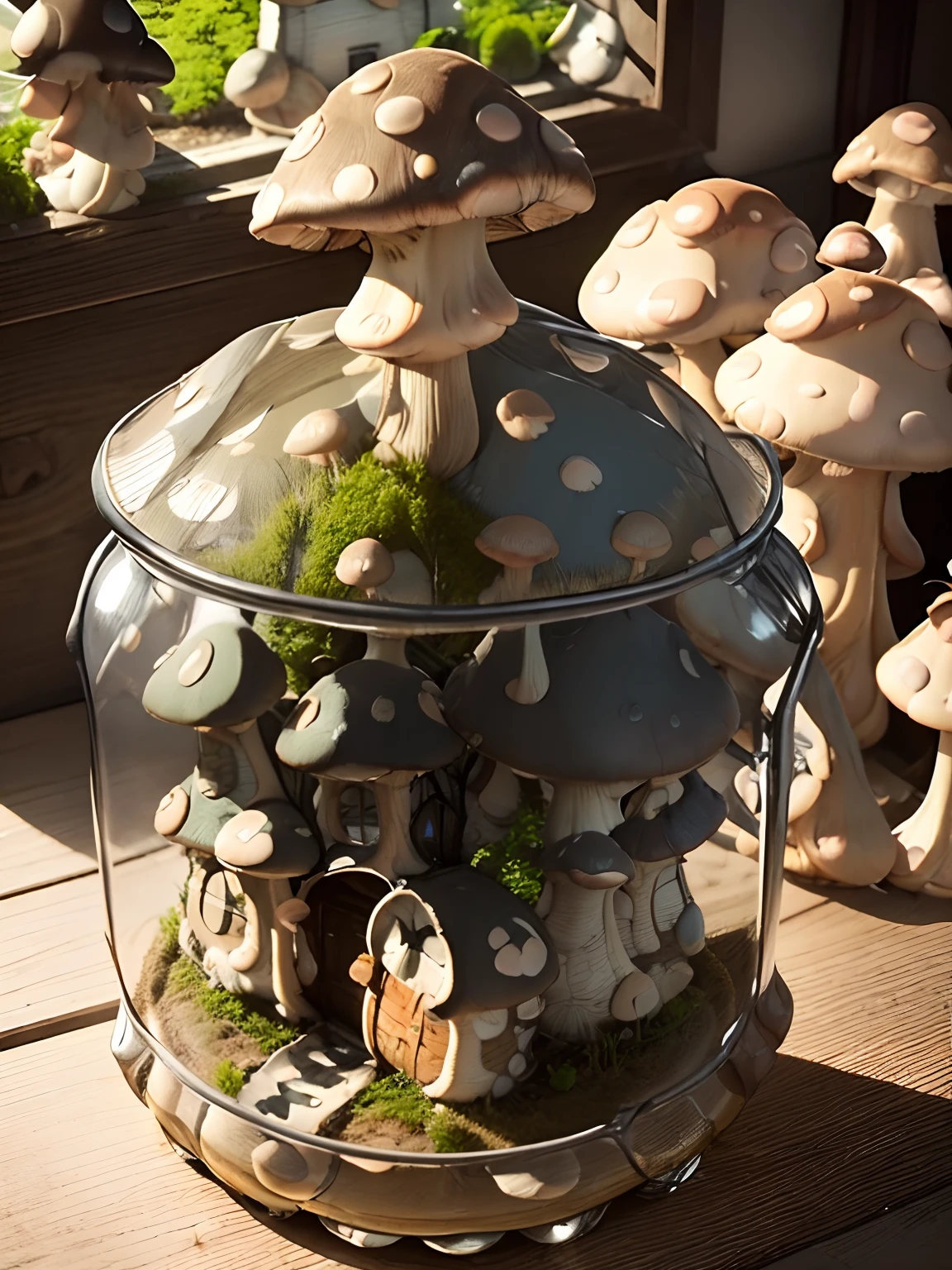 terrarium, also called glass garden, wardian case, or vivarium, enclosure with glass sides, and sometimes a glass top, arranged for keeping plants or terrestrial or semi-terrestrial animals indoors. The purpose may be decoration, scientific observation, or plant or animal propagation.Breathtaking Scenery,BREAK fairy in the bottle:1.8,(mushroom house in the bottle:1.8)