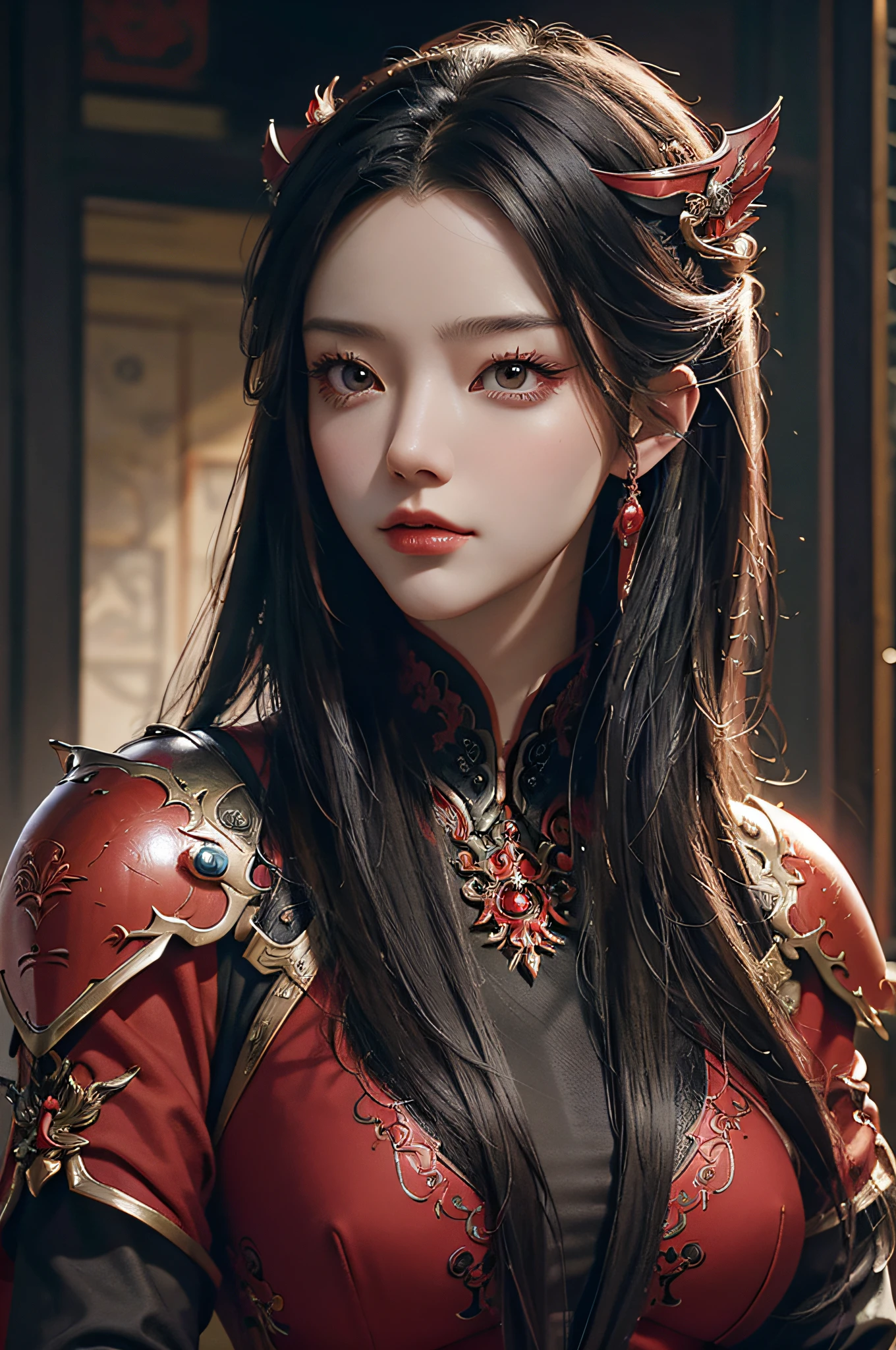 a close up of a woman in a women in a red and black dress, chengwei pan on artstation, by Yang J, detailed fantasy art, stunning character art, fanart best artstation, epic exquisite character art, beautiful armor, extremely detailed artgerm, Detailed digital anime art, Artgerm on ArtStation Pixiv, armor girl