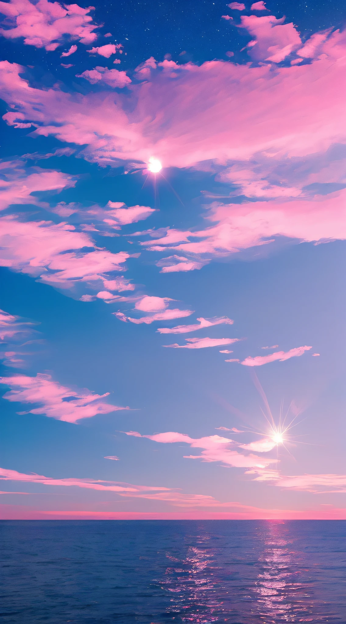 Pink moon, pink sky, soft pink clouds, pink ocean waves sparkling, sparkling, pink roses on pink ocean, fantasy, diamond, crown, universe, soft lights,
