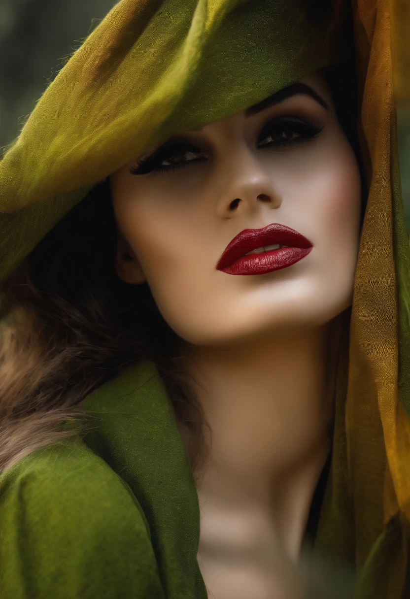 Crie uma pintura impressionista de uma raposa, (olhando para a frente) , Sober, (fundo preto), UHD 8k, Very high quality for excellent printing. Lighting that highlights the figure in relation to the background, cores verde, amarelo e vermelho,