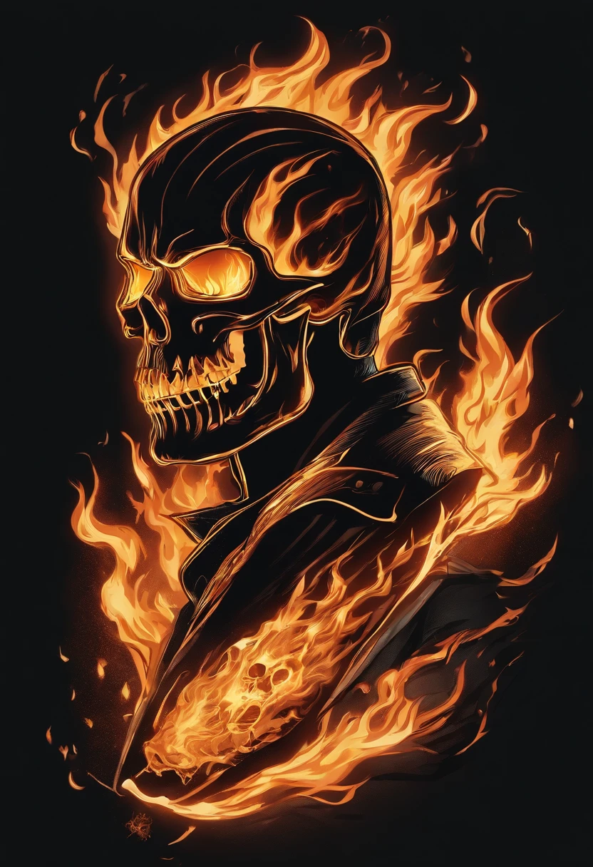/imagine prompt: Ghost Rider illustration with sticker on black background,Flaming skull，The outline is bold, Jagged edges, Trash core, Light and Shadow - V 5.2
