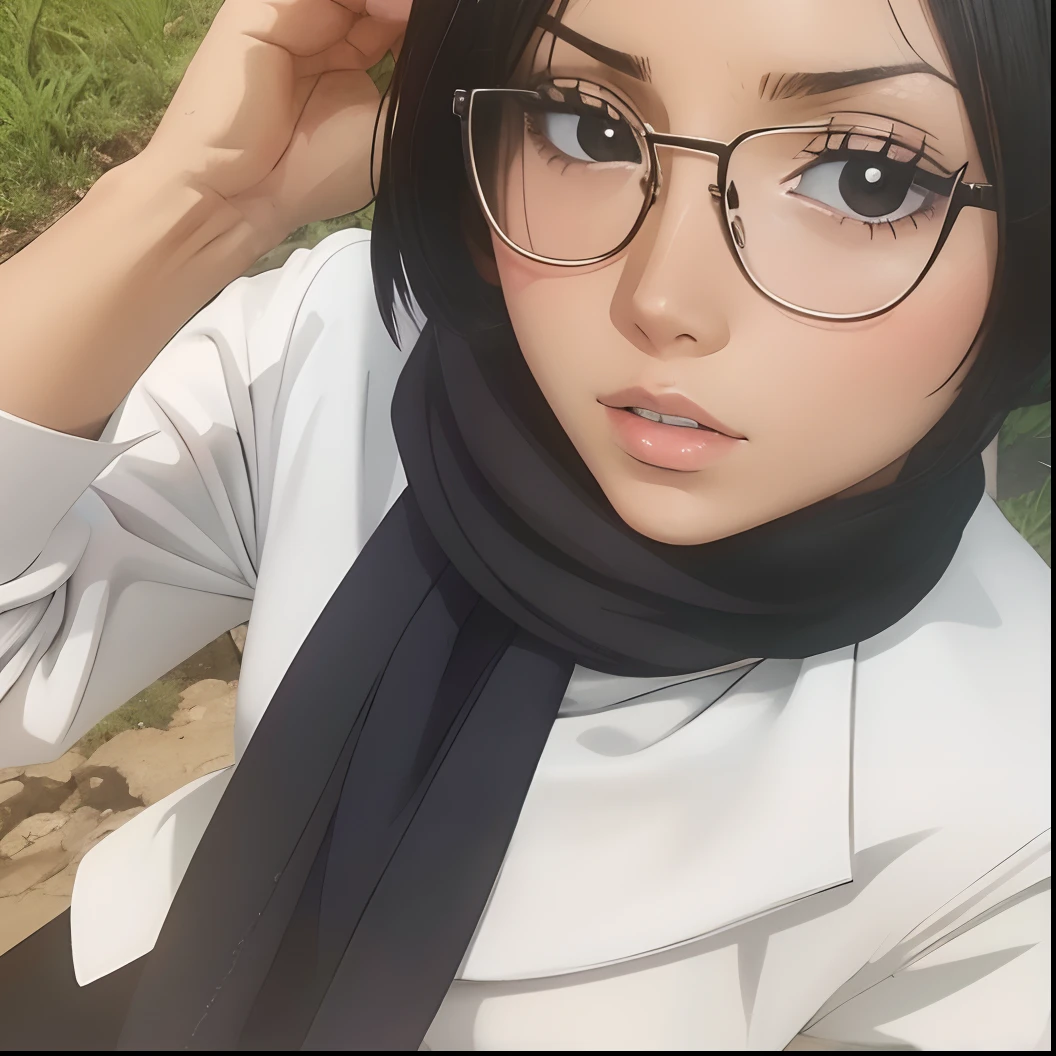 1 girl, black scarf, white shirt, anime