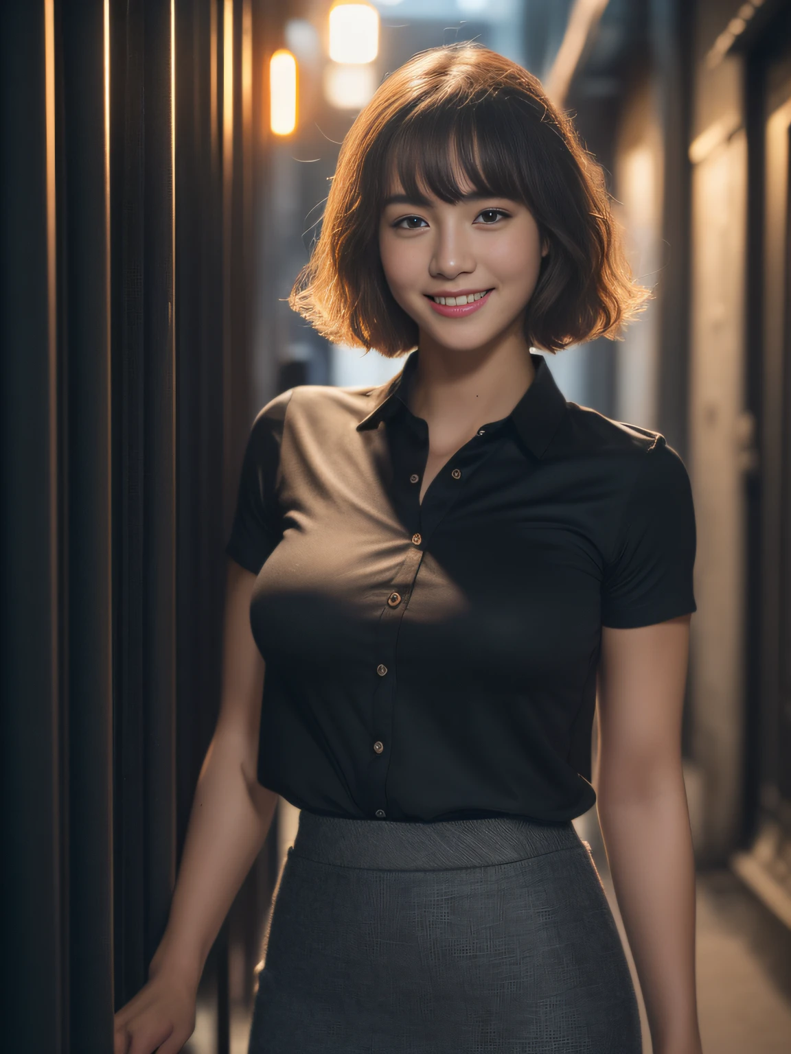 (8K, Top Quality, Masterpiece: 1.2), (Realistic, Photorealistic: 1.37), Super Detailed, 1 Girl, Cute, Solo, Beautiful Detailed Sky, Detailed Office, Night, Sitting, (Blushing Nasal), (Smile: 1.15), (Mouth Closed), Medium Breast, Beautiful Detailed Eyes, (Shirt with Collar: 1.1), Night, Wet, Business Clothes, Rain, (Short Hair: 1.2), pureerosface_v1, computer, detail finger, beautiful detail face, cleavage, Japan actress,