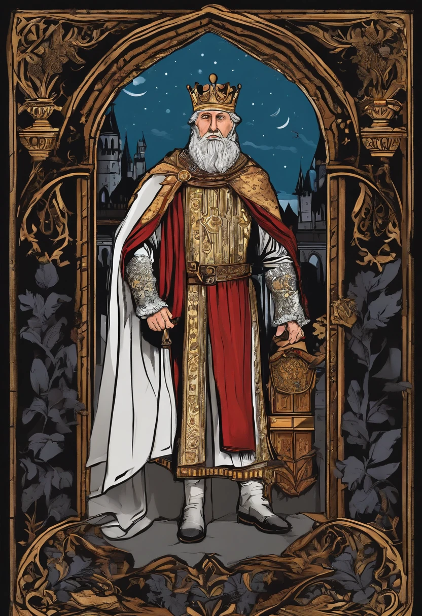 /imagine prompt: Mayor illustration with sticker on black background,The outline is bold, Jagged edges, Garbage core, medieval times,Light and Shadow - V 5.2