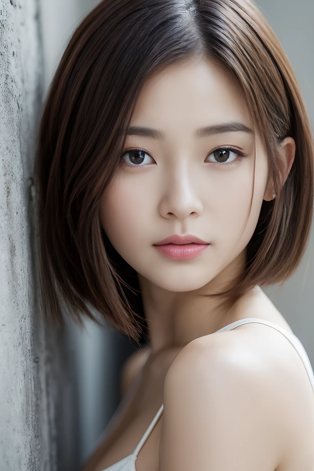 (highest quality、8K、32k、masterpiece、nffsw:1.2)、Photo taken at an airport cafe, cute japanese women photos、very short bobbed hair、Upper body、surface focus、Extra Large_sweater、necklace、cafe background、Viewer search x4、(8K、Raw photo、highest quality、masterpiece:1.2)、(realistic、Photoreal:1.37)、1 girl、cute、professional lighting、photon mapping、Physically based rendering、gradient brunette hair、short curly hair、good looking、excellent image quality、High resolution、1080p、(cute face)、(Detailed facial description)、(Detailed Hand Explanation)、(Masseter muscle part)、(Detailed CG)、 extreme light and shadow、hair is dirty、masterpiece、Rich details、(exquisite features)、(best image quality)、(masterpiece)、(detailed eye)、delicate clavicle、various poses、Don'Don'Don'don't look at the camera、profile、Photo taken at the airport cafe terrace、spring clothes、simple necklace、knit,Inside a stylish cafe at the airport