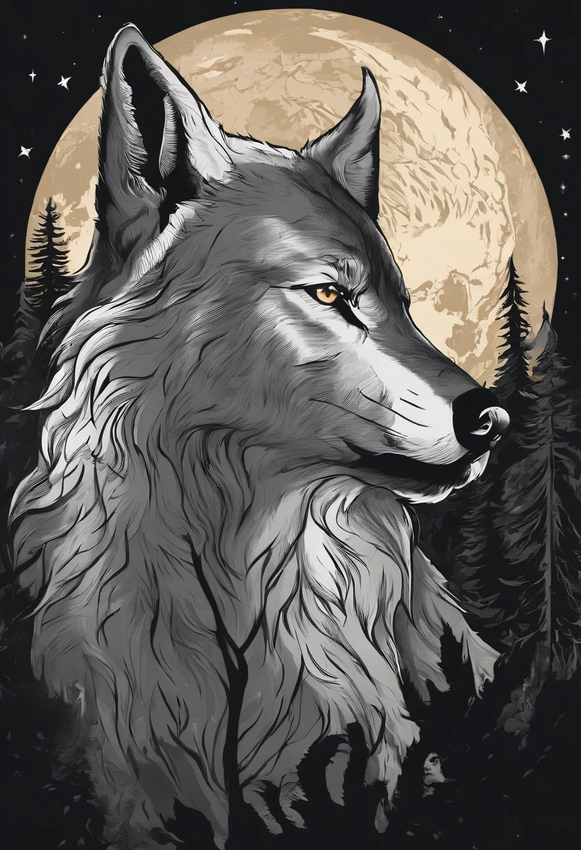 /imagine prompt: White Wolf King illustration with sticker on black background,The outline is bold, Werewolf kills，Jagged edges, Trash core, medieval times，Light and Shadow - V 5.2