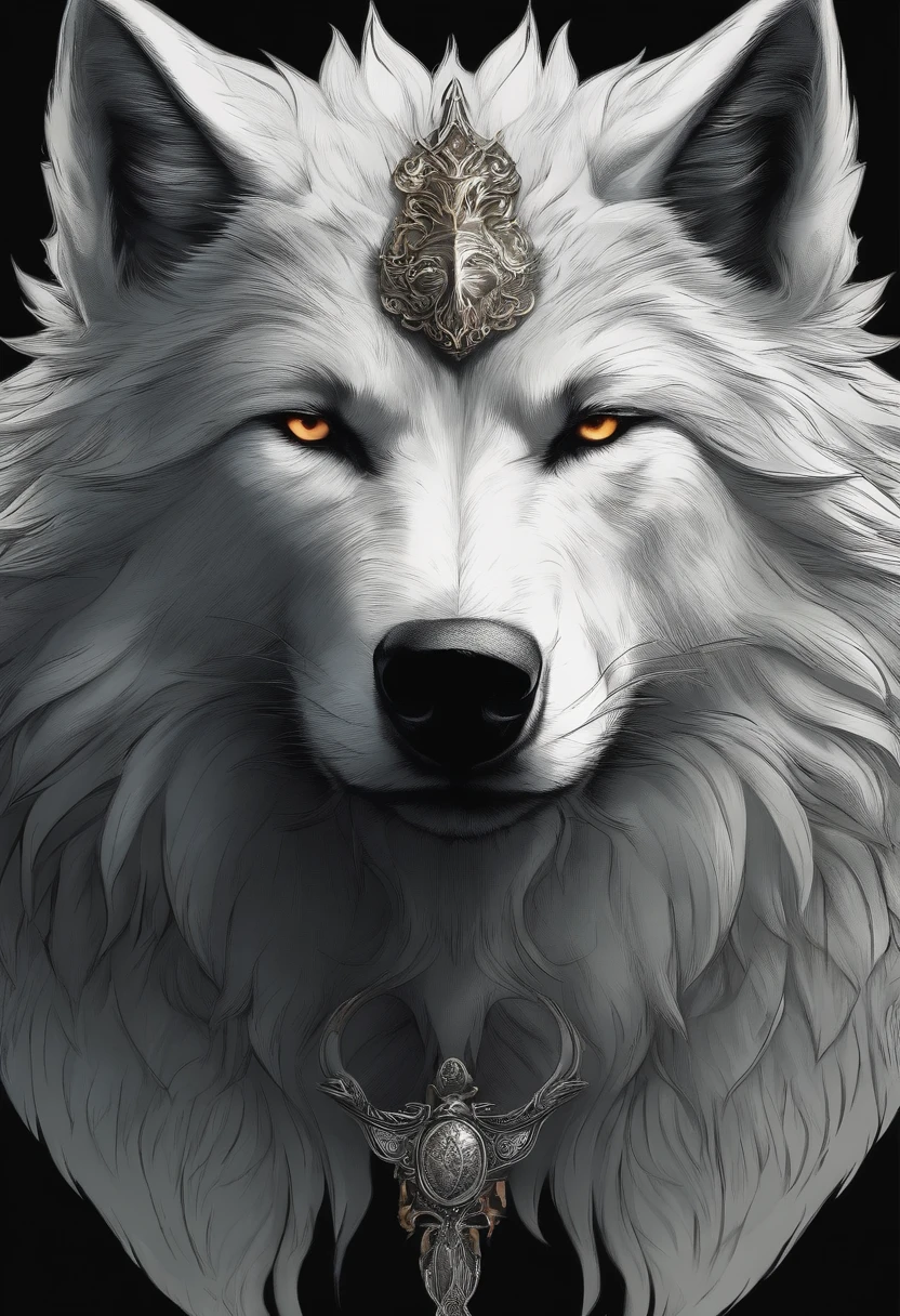 /imagine prompt: White Wolf King illustration with sticker on black background,The outline is bold, Werewolf kills,Jagged edges, Trash core, medieval times,Light and Shadow - V 5.2