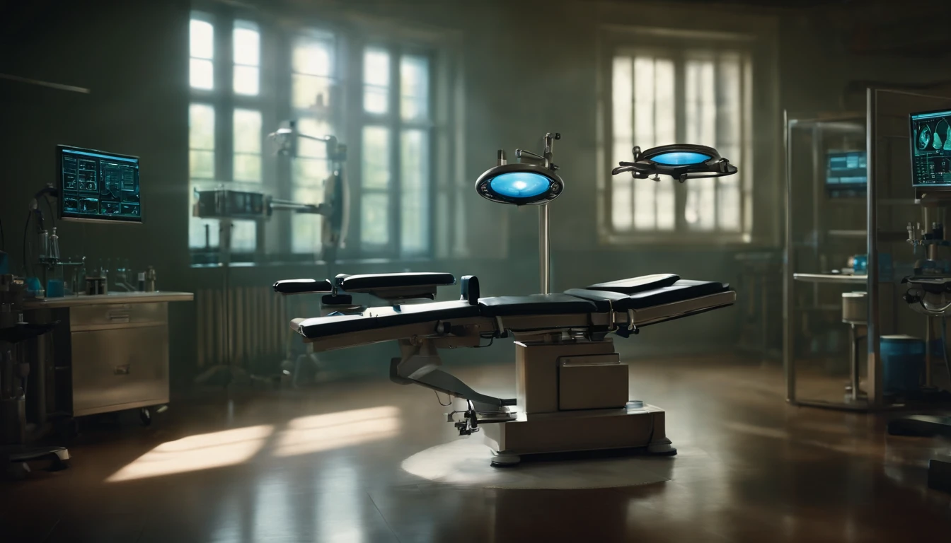 Operating table in the laboratory,Background hollow realistic style, 1080p, High quality