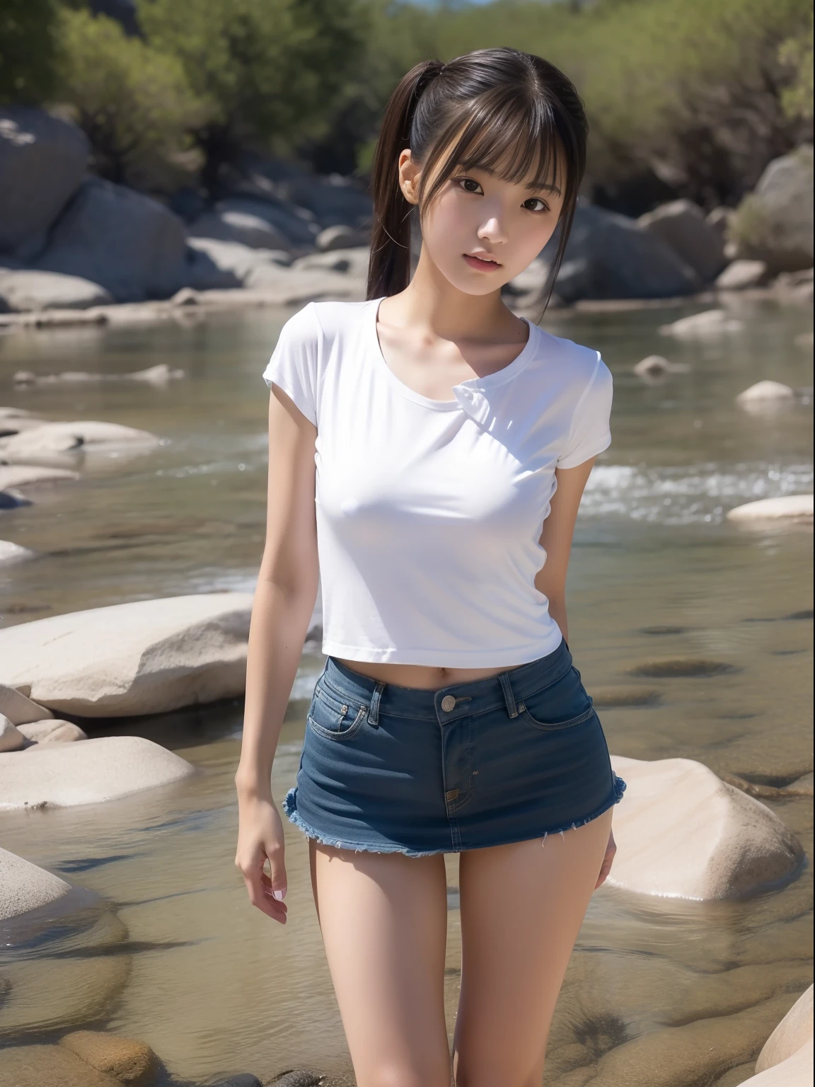 年轻,(a miniskirt),tshirts,s girl,Delicate body,petite body,Delicate body,small tits,tiny chest,Short,A dark-haired,Twin-tailed,poneyTail,dry river bed