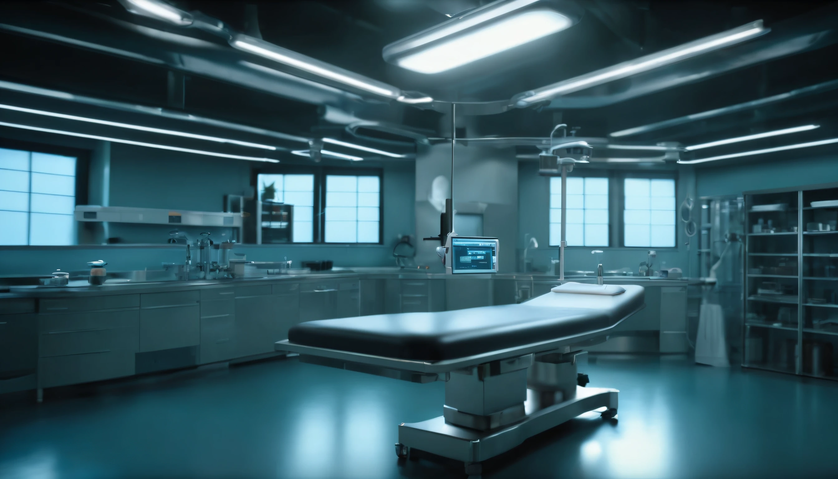 Operating table in the laboratory,Background hollow realistic style, 1080p, High quality